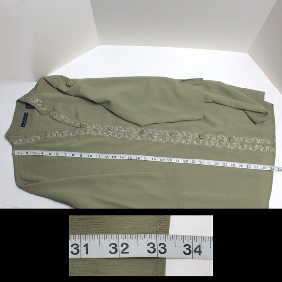 Karen Scott Women's XL Green Button Down Tunic Top & Decorative Trim - Picture 8 of 11